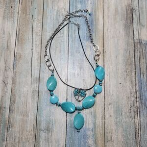 Two Faux Turquoise and Silver Necklace.